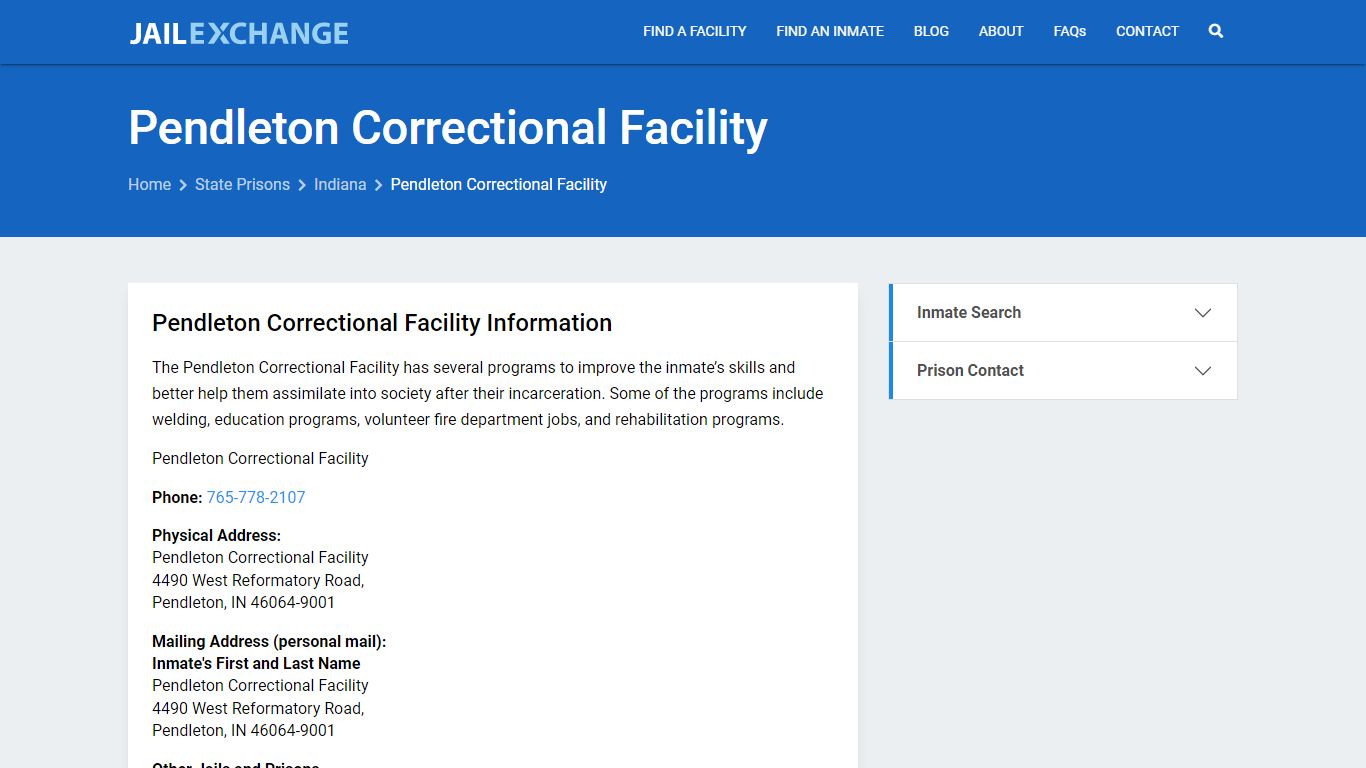 Pendleton Correctional Facility Inmate Search, IN - Jail Exchange